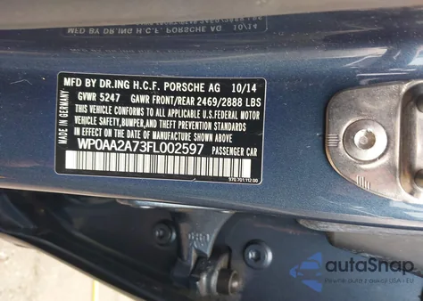 2015 Porsche Panamera 4 z USA, uszkodzony, nr VIN WP0AA2A73FL002597